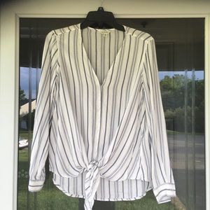 Lightweight Striped Tie Front Top